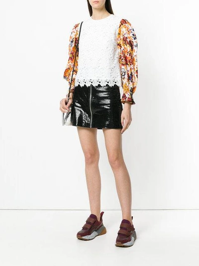 Shop Msgm Floral Sleeve Lace Top In White