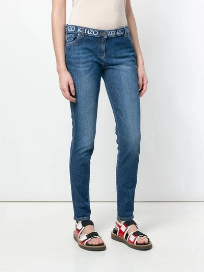 Shop Kenzo Printed Waistband Slim-fit Jeans - Blue