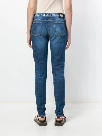 Shop Kenzo Printed Waistband Slim-fit Jeans - Blue