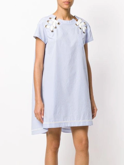 Shop Sacai Lace-up Detail Poplin Dress - Blue