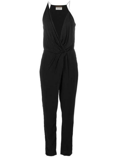 Shop Saint Laurent Plunge Neck Jumpsuit - Black