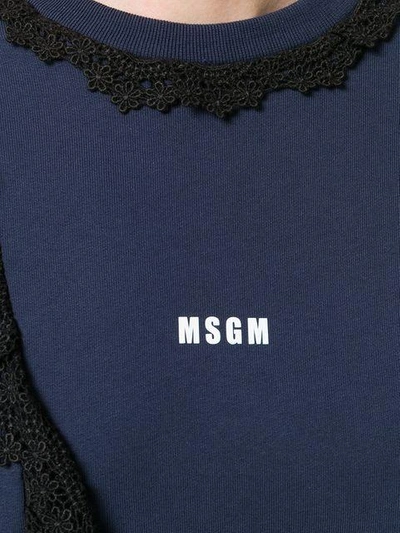 Shop Msgm Lace Trim Logo Sweatshirt - Blue