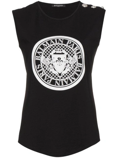 sleeveless logo print top
