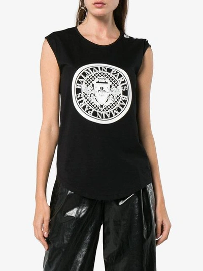 sleeveless logo print top