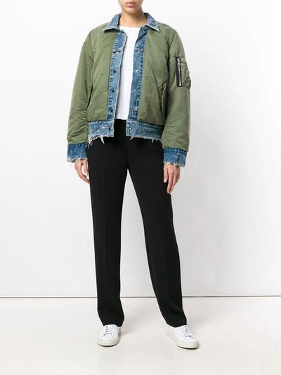 Amiri Reversible Denim & Nylon Bomber Jacket In Military Green