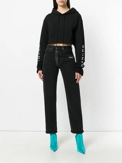 Shop Danielle Guizio Logo Sleeve Cropped Hoodie - Black