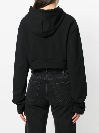 Shop Danielle Guizio Logo Sleeve Cropped Hoodie - Black