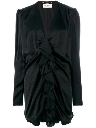Shop Saint Laurent Ruched Mini Dress In Black