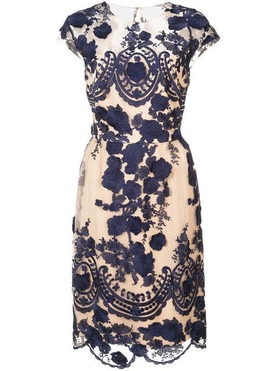 Shop Marchesa Notte Floral-embroidered Dress