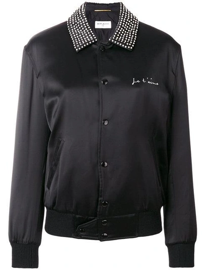 Shop Saint Laurent Satin Teddy Bomber Jacket In Black
