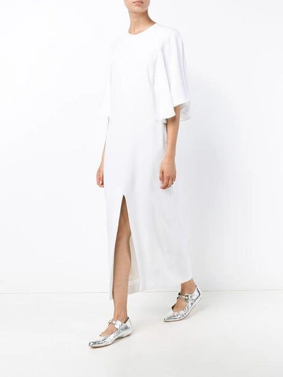 Shop Adam Lippes Flounce Sleeve Midi Dress In White