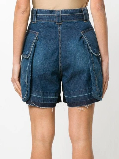 Shop Sacai Belted Denim Shorts - Blue