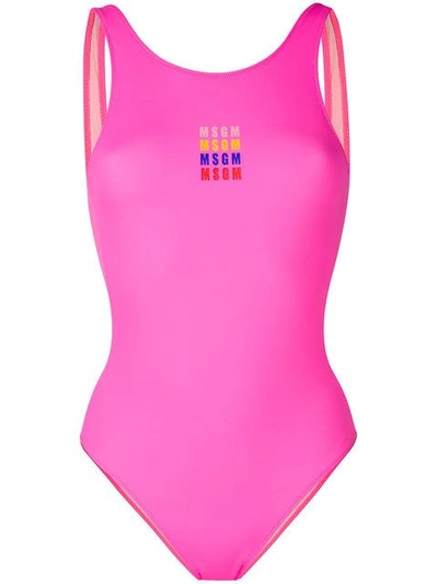 Shop Msgm Plunge Back Swimsuit In Pink