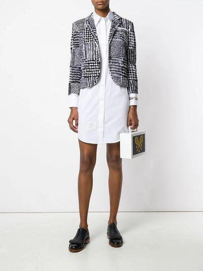 Shop Thom Browne Classic Long Sleeve Button Down Point Collar Thigh Length Shirtdress With Jewelry Applique In Solid  In 100 White