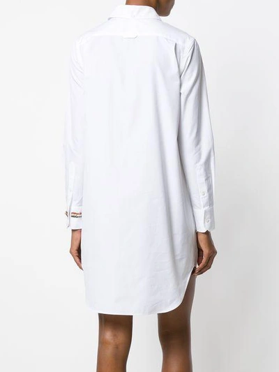 Shop Thom Browne Classic Long Sleeve Button Down Point Collar Thigh Length Shirtdress With Jewelry Applique In Solid  In 100 White