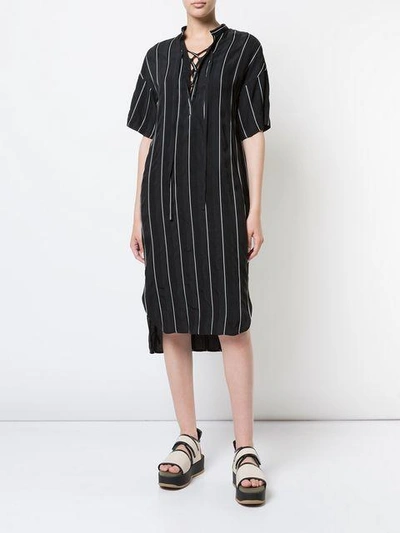 Shop Demoo Parkchoonmoo Striped Short Sleeved Dress In Black