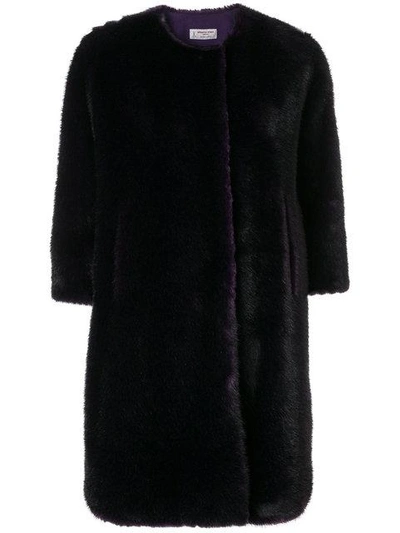 Shop Alberto Biani Faux Fur Collarless Coat - Purple