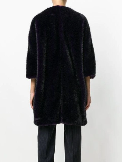 Shop Alberto Biani Faux Fur Collarless Coat - Purple