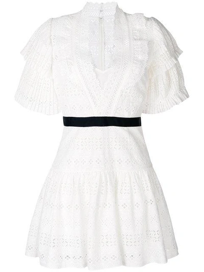 Shop Self-portrait Broderie Anglaise Stripe Dress - White