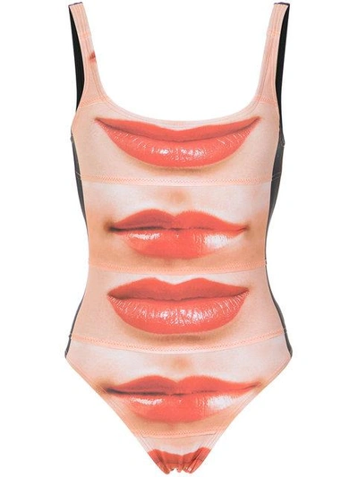 Shop Amir Slama Lips Print Swimsuit In Multicolour