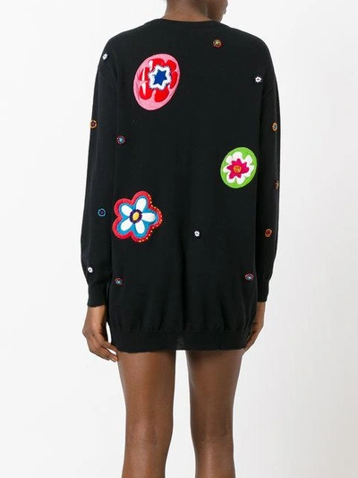 Shop Moschino Floral Patch Knit Dress In Black