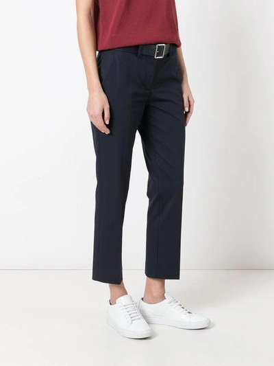 Shop Moncler Belted Chino Trousers - Blue