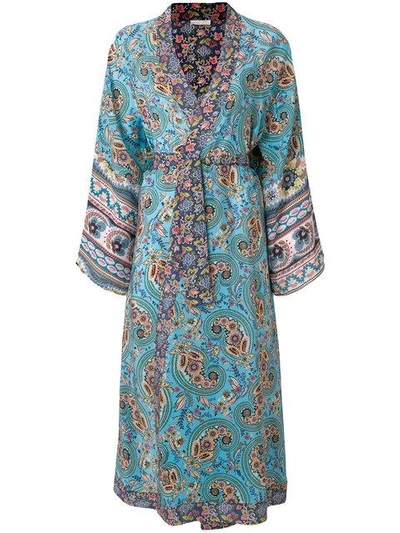 Shop Anjuna Floral Print Kimono Coat In Blue