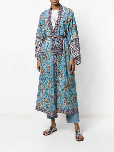 Shop Anjuna Floral Print Kimono Coat In Blue