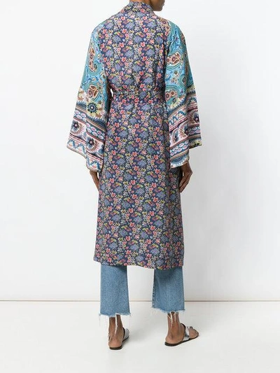 Shop Anjuna Floral Print Kimono Coat In Blue