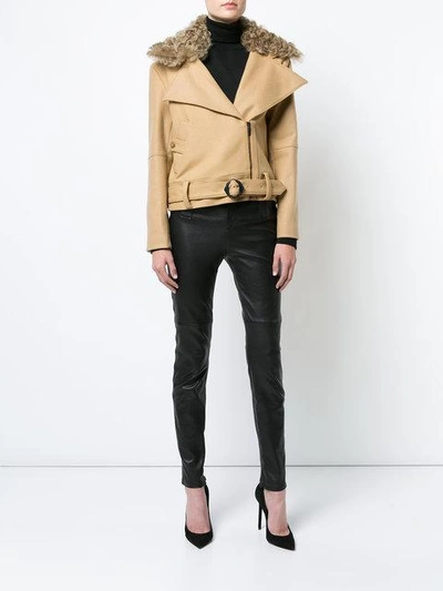 Shop Kimora Lee Simmons Removable Shearling Collar Bomber Jacket In Neutrals