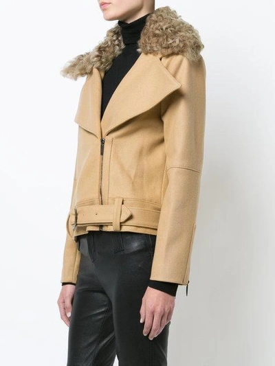Shop Kimora Lee Simmons Removable Shearling Collar Bomber Jacket In Neutrals