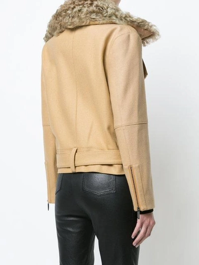 Shop Kimora Lee Simmons Removable Shearling Collar Bomber Jacket In Neutrals