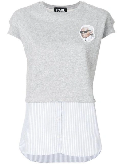 Shop Karl Lagerfeld Patch-appliquéd Panelled T-shirt - Grey