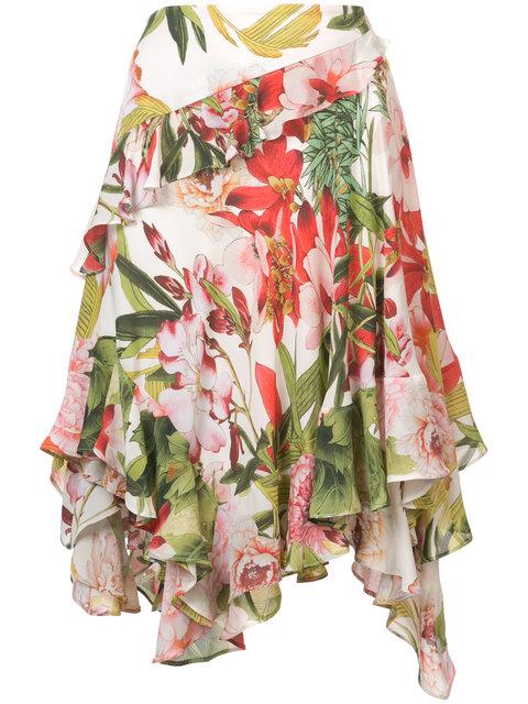 Josie Natori Paradise Floral Ruffle Skirt In Multicolour | ModeSens