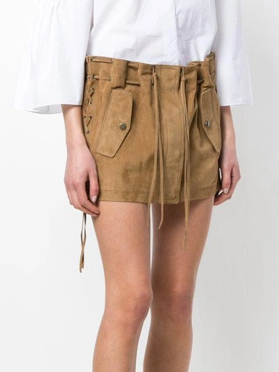 Shop Saint Laurent Tasselled Suede Mini Skirt In Brown