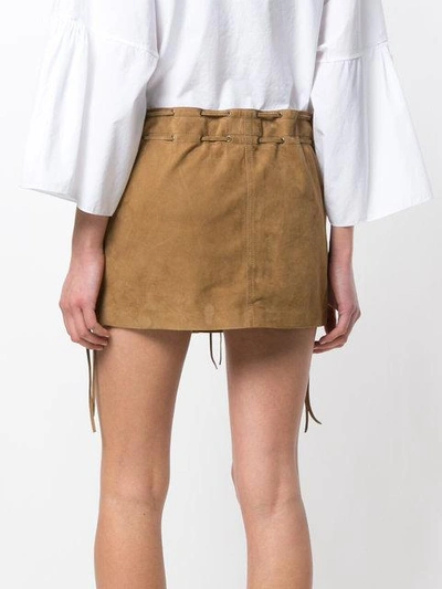 Shop Saint Laurent Tasselled Suede Mini Skirt In Brown