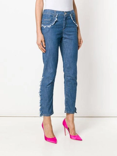 Shop Boutique Moschino Frayed Ruffle Trim Jeans