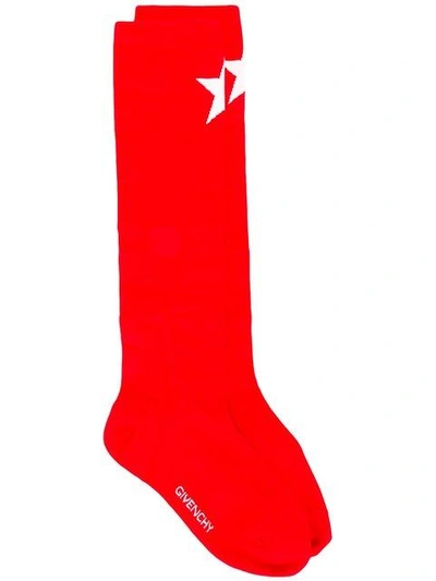 Shop Givenchy Logo Star Pattern Socks - Red