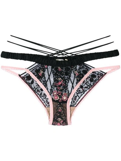 Shop For Love & Lemons Strappy Embroidered Briefs In Black