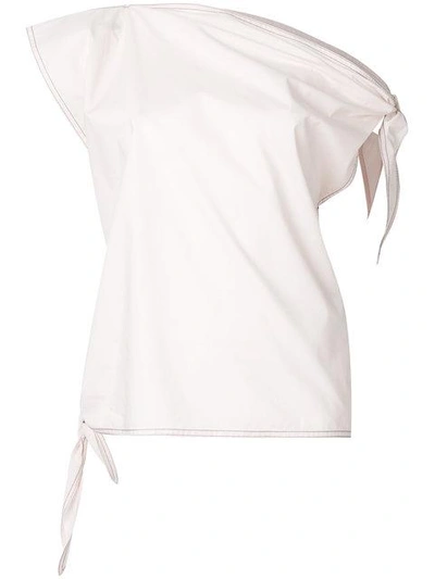 Shop Mm6 Maison Margiela Lace-up Sleeves Blouse - Nude & Neutrals