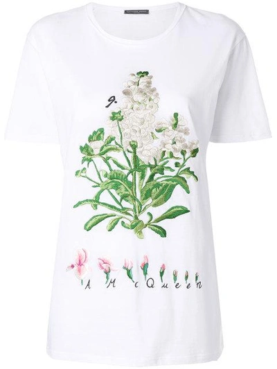Shop Alexander Mcqueen Flower Embroidered T-shirt - White