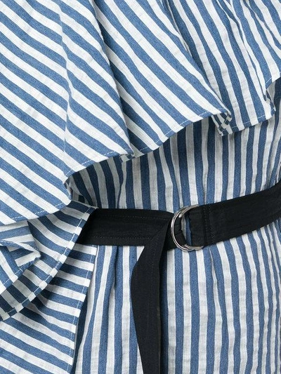 Shop Eudon Choi Asymmetric Ruffle Trim Striped Dress In Blue