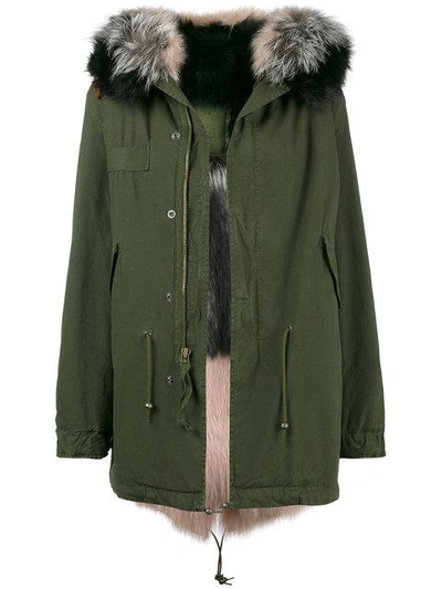 Shop Mr & Mrs Italy Khaki Pink And Grey Fur Lined Parka - Green