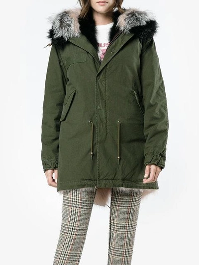 Shop Mr & Mrs Italy Khaki Pink And Grey Fur Lined Parka - Green