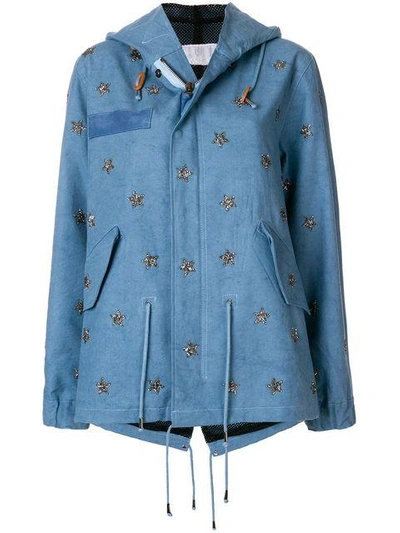 Shop As65 Embroidered Star Parka - Blue