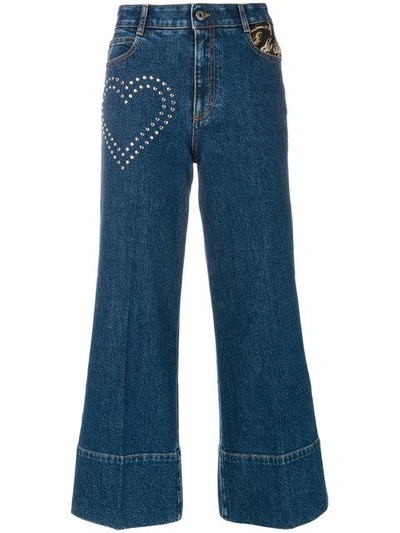 Shop Stella Mccartney Stud Detail Cropped Flare Jeans In Blue