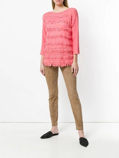 Shop Fabiana Filippi Frayed Stripe Sweater - Pink