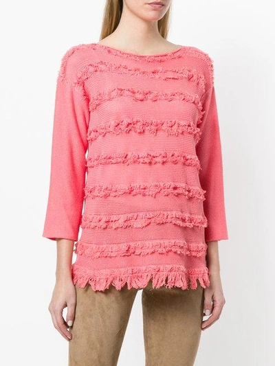 Shop Fabiana Filippi Frayed Stripe Sweater - Pink