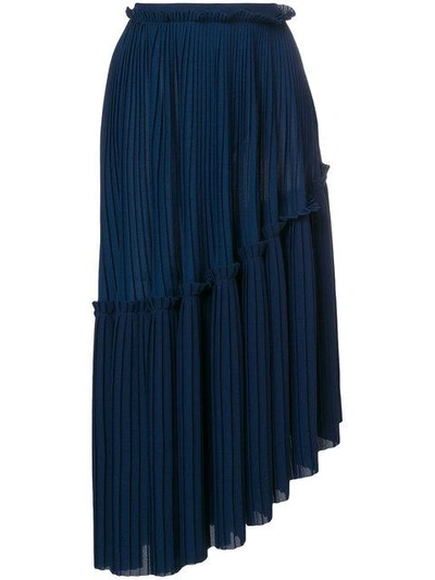 Shop Kenzo Asymmetric Pleated Skirt In Blue