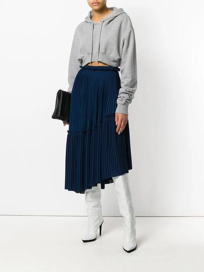 Shop Kenzo Asymmetric Pleated Skirt In Blue